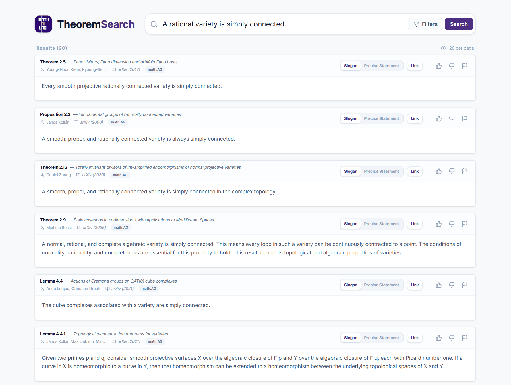 TheoremSearch screenshot